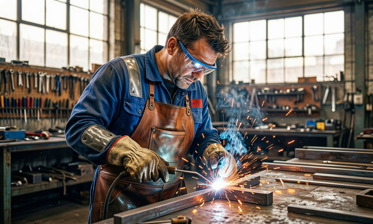 Fabricator working on custom metal project
