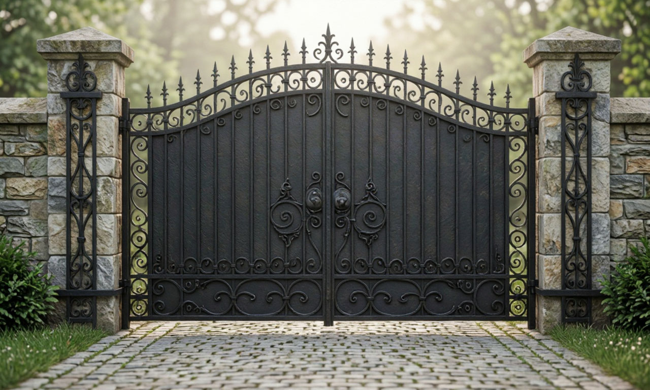 Hand-forged wrought iron driveway gate