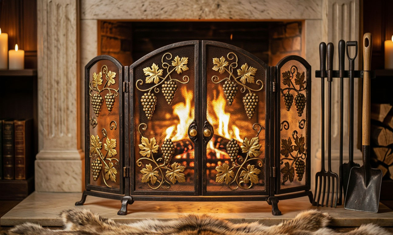 Fireplace screen and tools